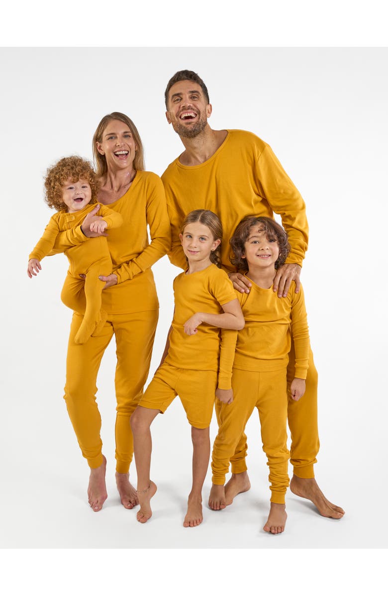 Leveret Kids Short Sleeve Cotton Solid Matching Family Pajamas, Alternate, color, Mustard