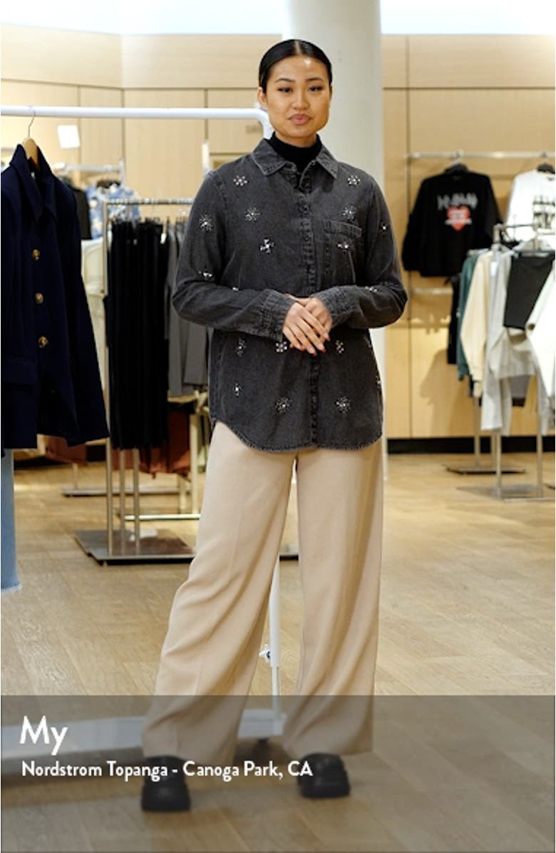 Crystal Embellished Denim Button-Up Shirt, sales video thumbnail