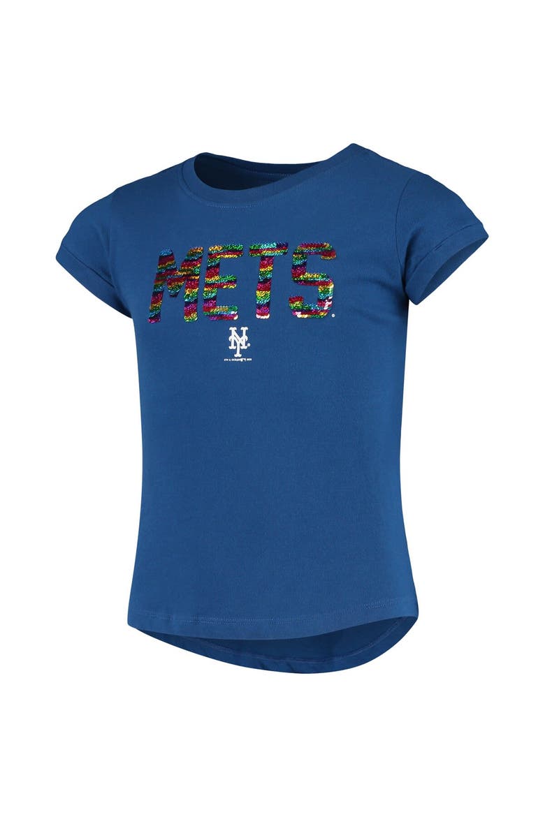 Girls Youth New Era Royal New York Mets Flip Sequin T-Shirt, Alternate, color, Royal