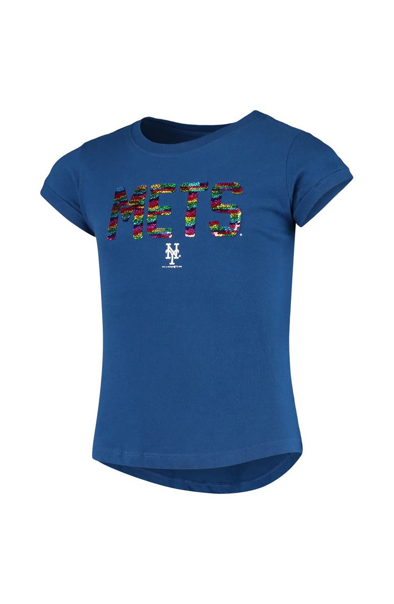 New Era Girls Youth New Era Royal New York Mets Flip Sequin T-Shirt, Alternate, color,