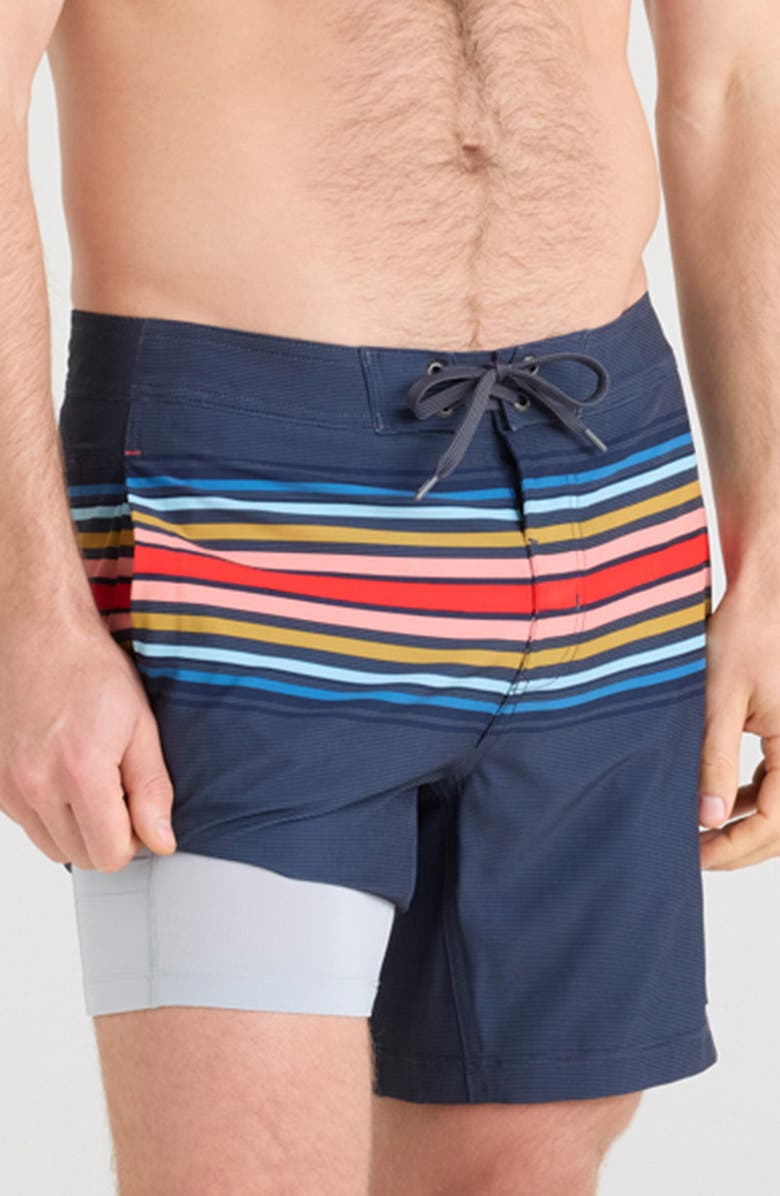 SAXX Betawave 2-in-1 5-Inch Board Shorts, Alternate, color, Horizon Stripe-Maritime