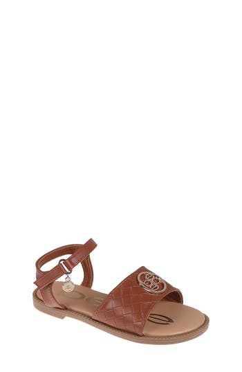 Bebe Little Girls Embossed Flat With Medallion Hardware Sandals In Cognac