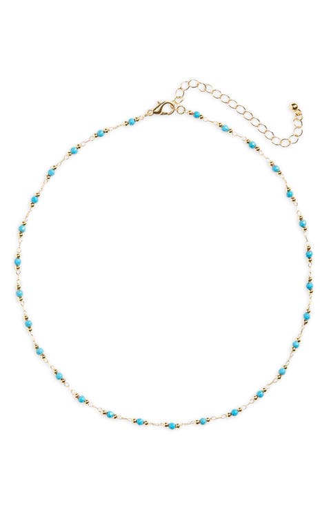 Turquoise Glass Beaded Station Necklace