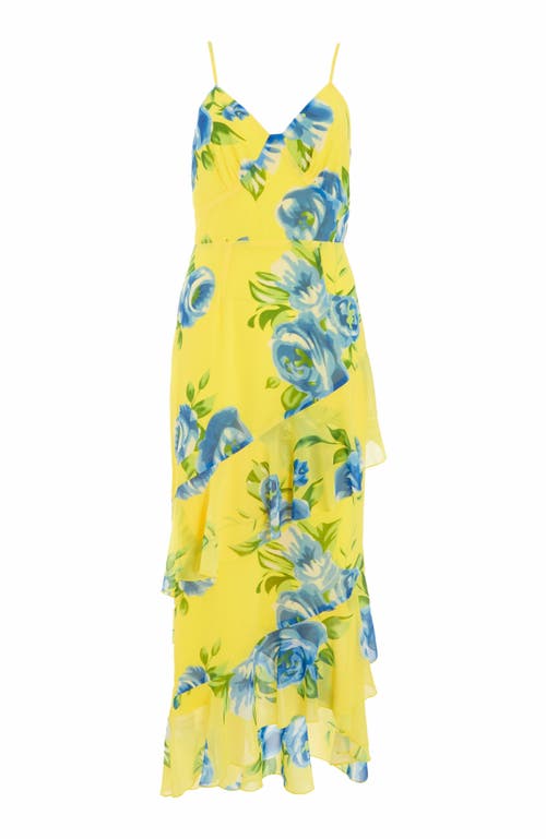 Quiz Floral Chiffon Frill Detail Maxi Dress In Yellow