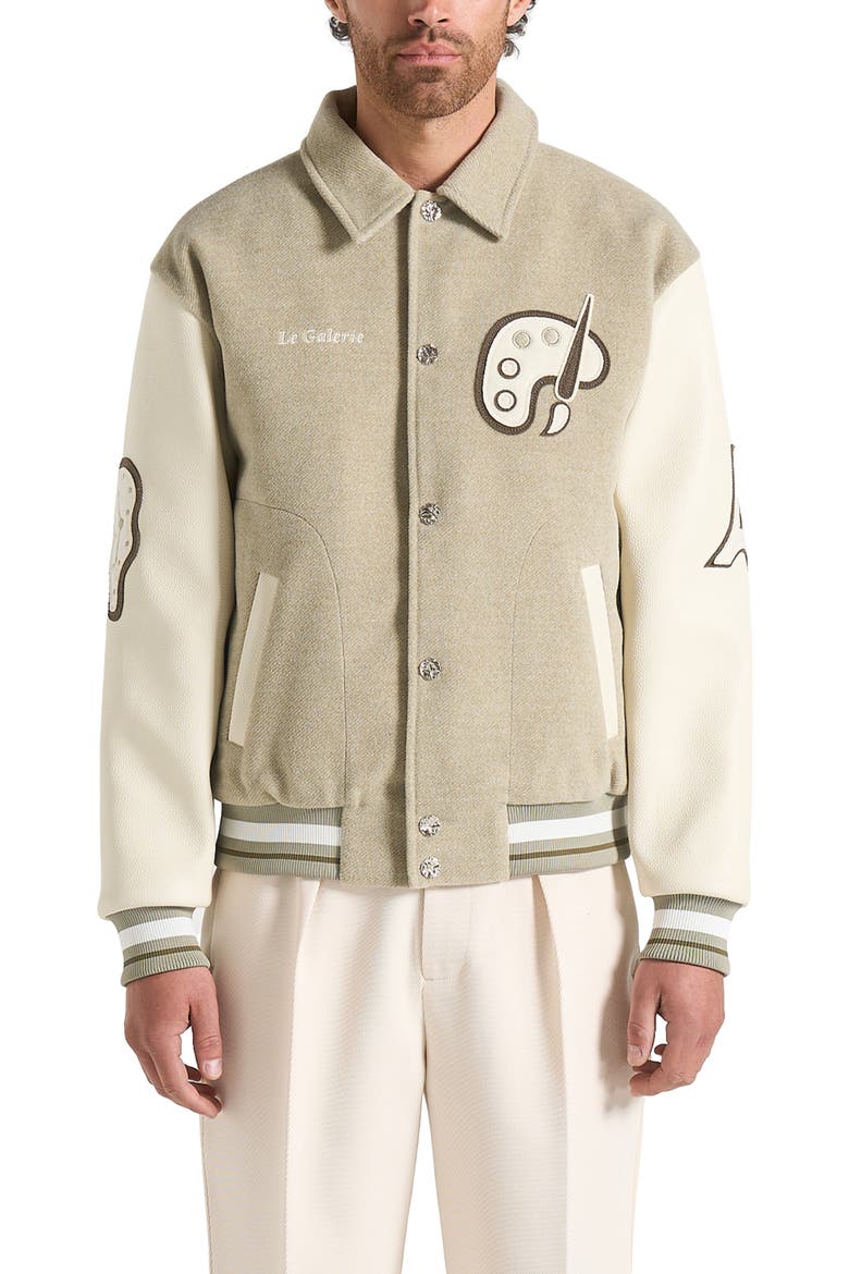 Le Galerie Varsity Jacket, Alternate, color, Sage