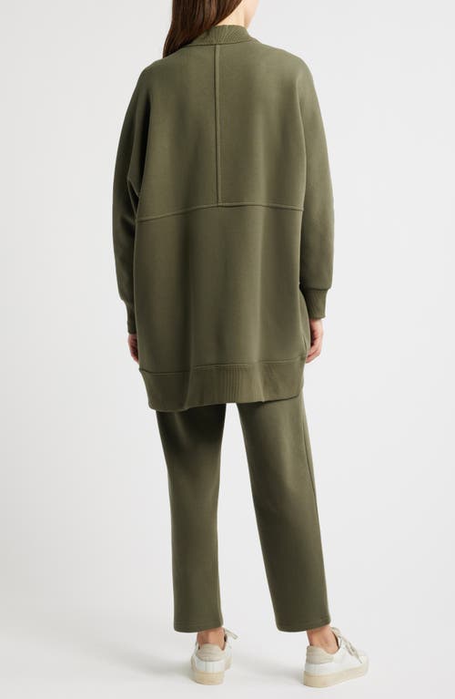 Caslonr Caslon(r) Cocoon Open Front Longline Fleece Sweatshirt In Olive Sarma
