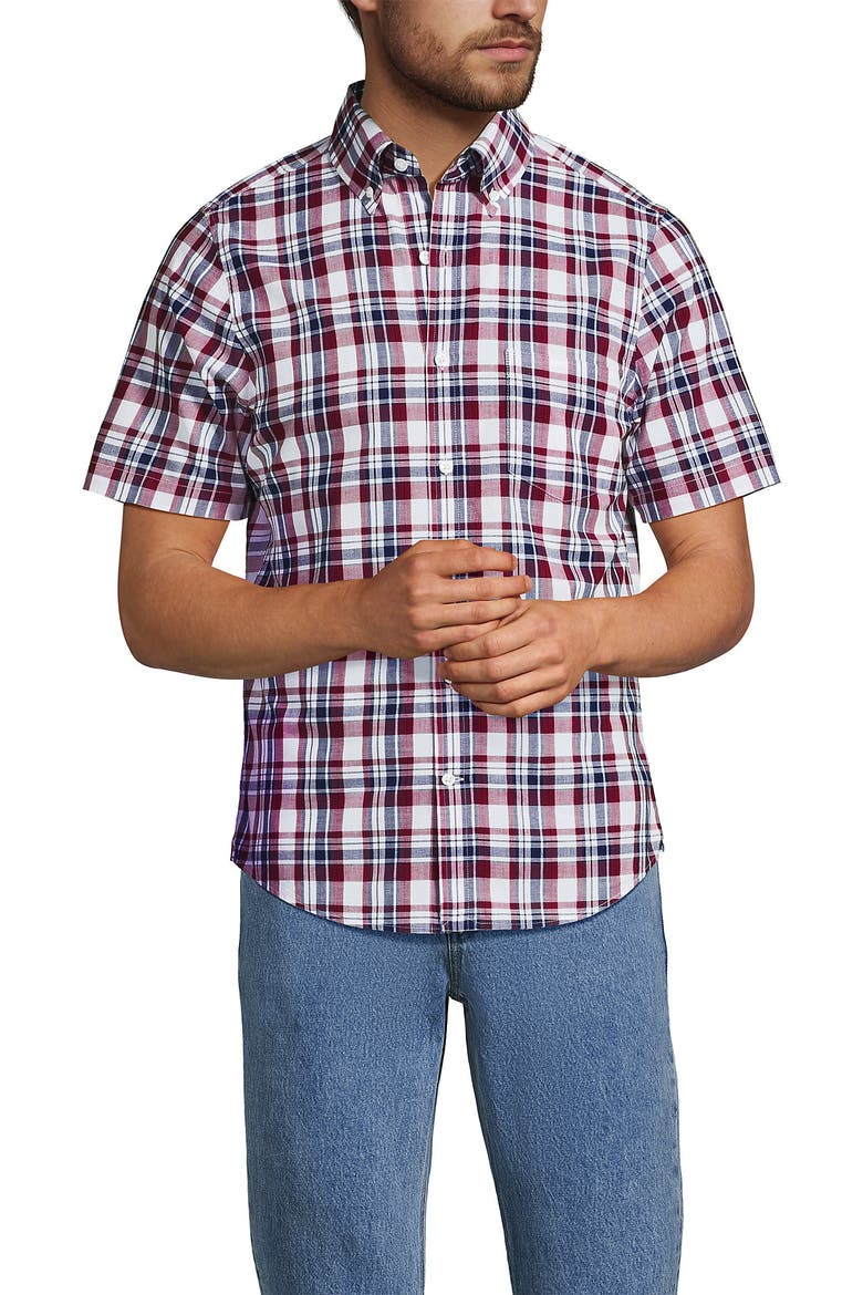 Traditional Fit Short Sleeve Madras Shirt, Alternate, color, Burgundy Spritz Madras