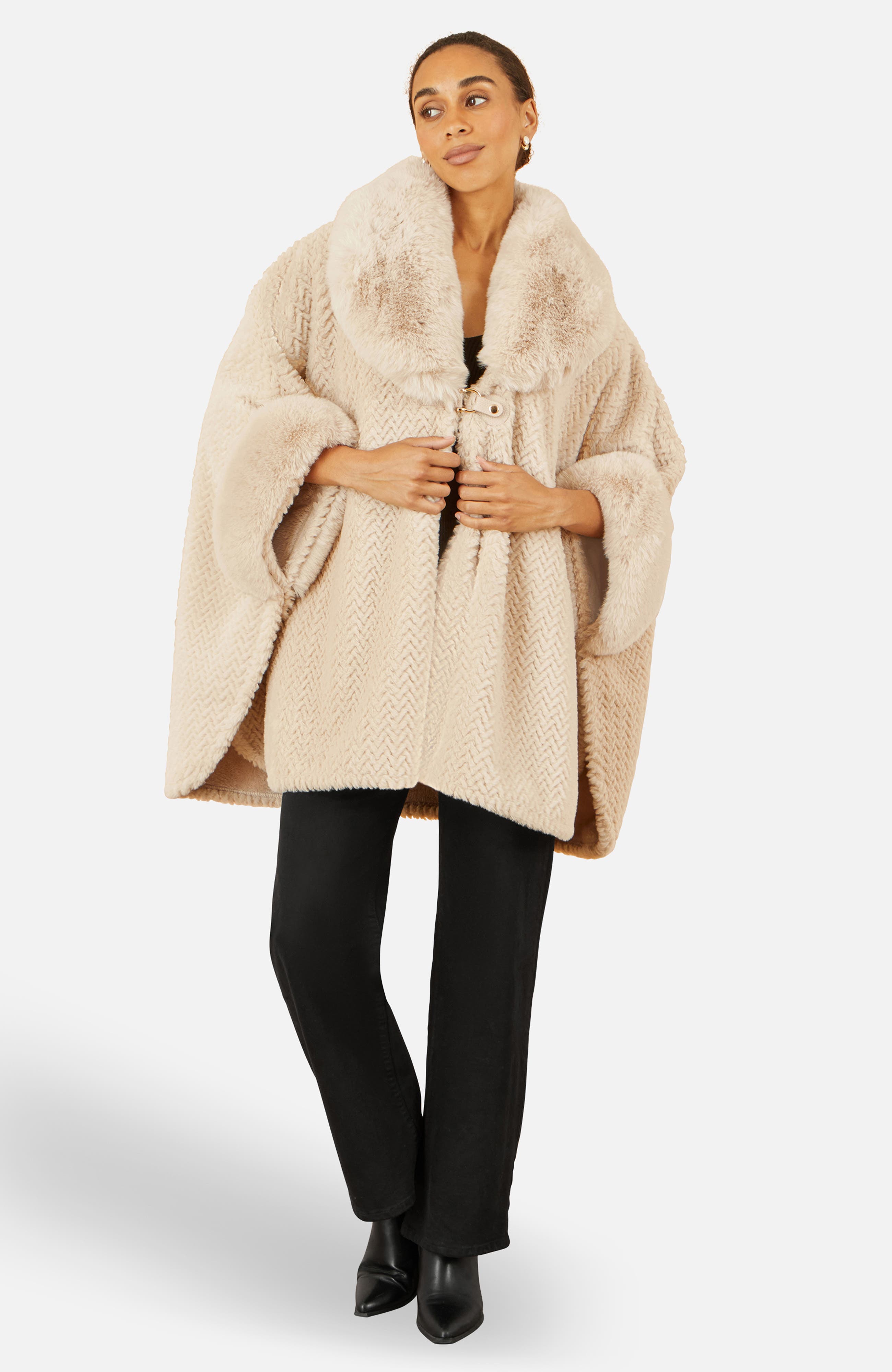 Textured Faux Fur Lined Cape - image 2
