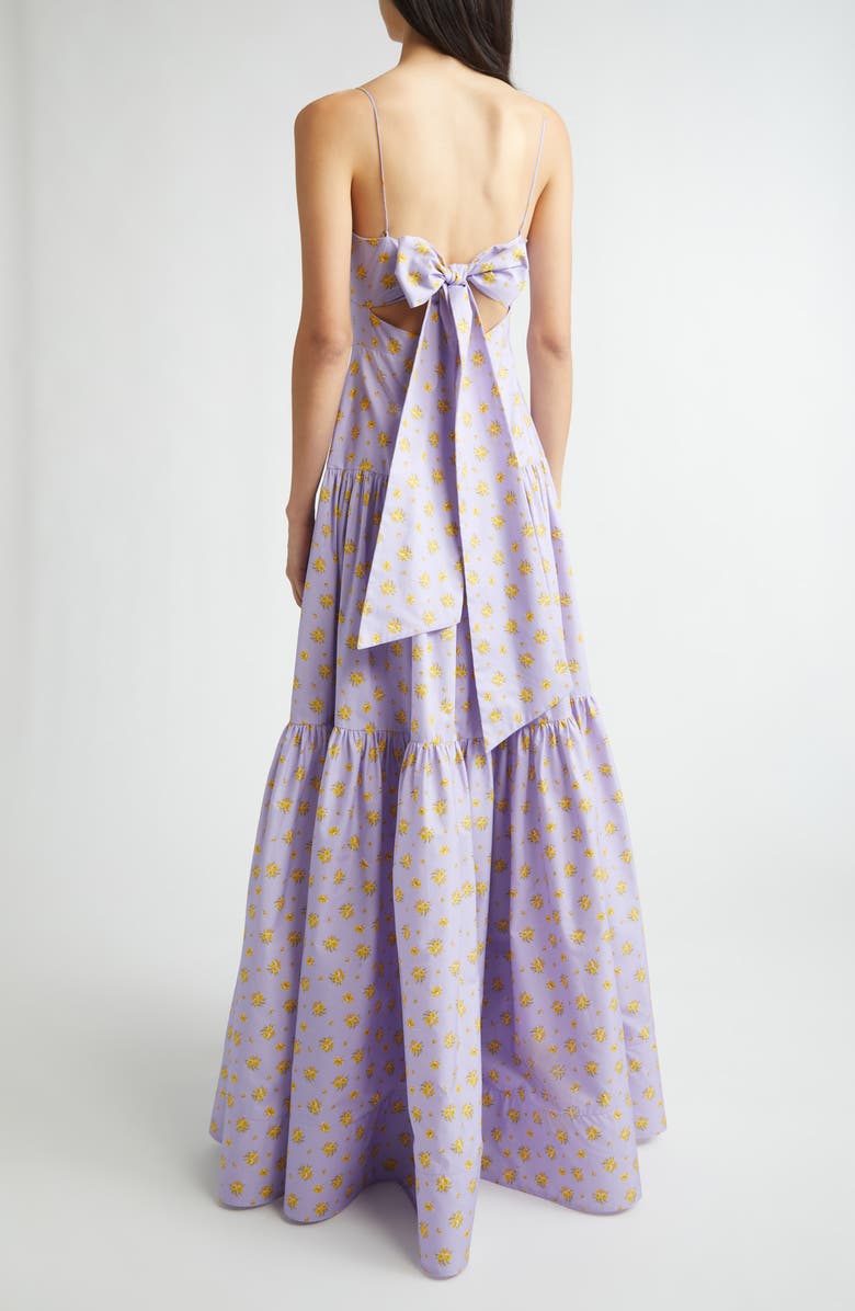 Lela Rose Floral Print Cotton Tiered Gown, Alternate, color, Lavender/ Sunflower