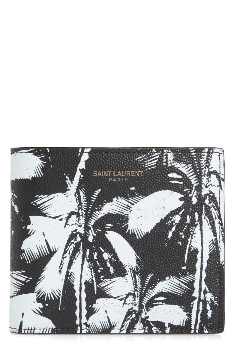 Palm Leaf Leather Wallet, Main, color, BLACK