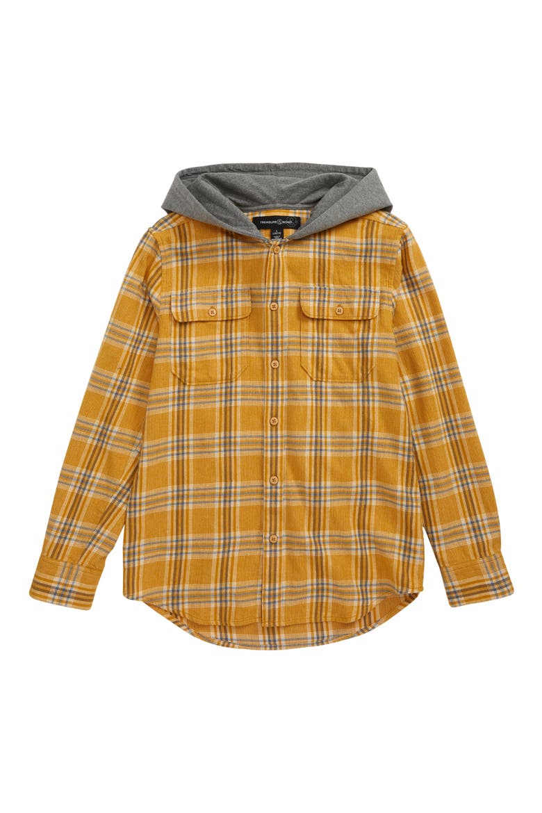 Kids' Hooded Flannel Shirt, Main, color, BROWN BUCKTHORN PLAID
