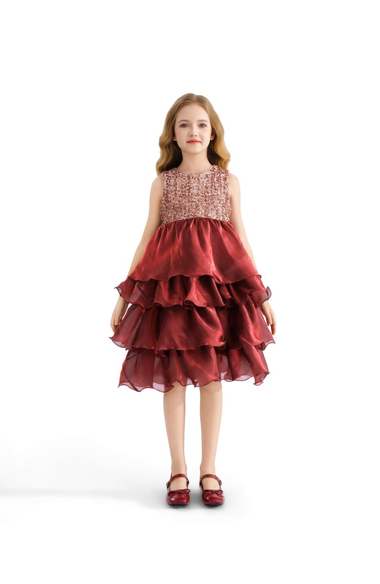 Tulleen Tiered Satin Party Dress, Alternate, color, Red