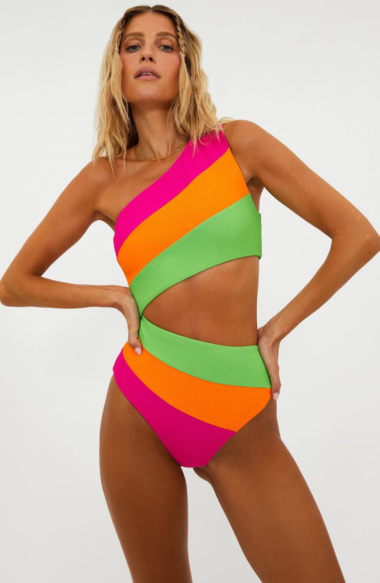 Beach Riot Joyce Stripe Cutout One-Piece Swimsuit, Alternate, color, 