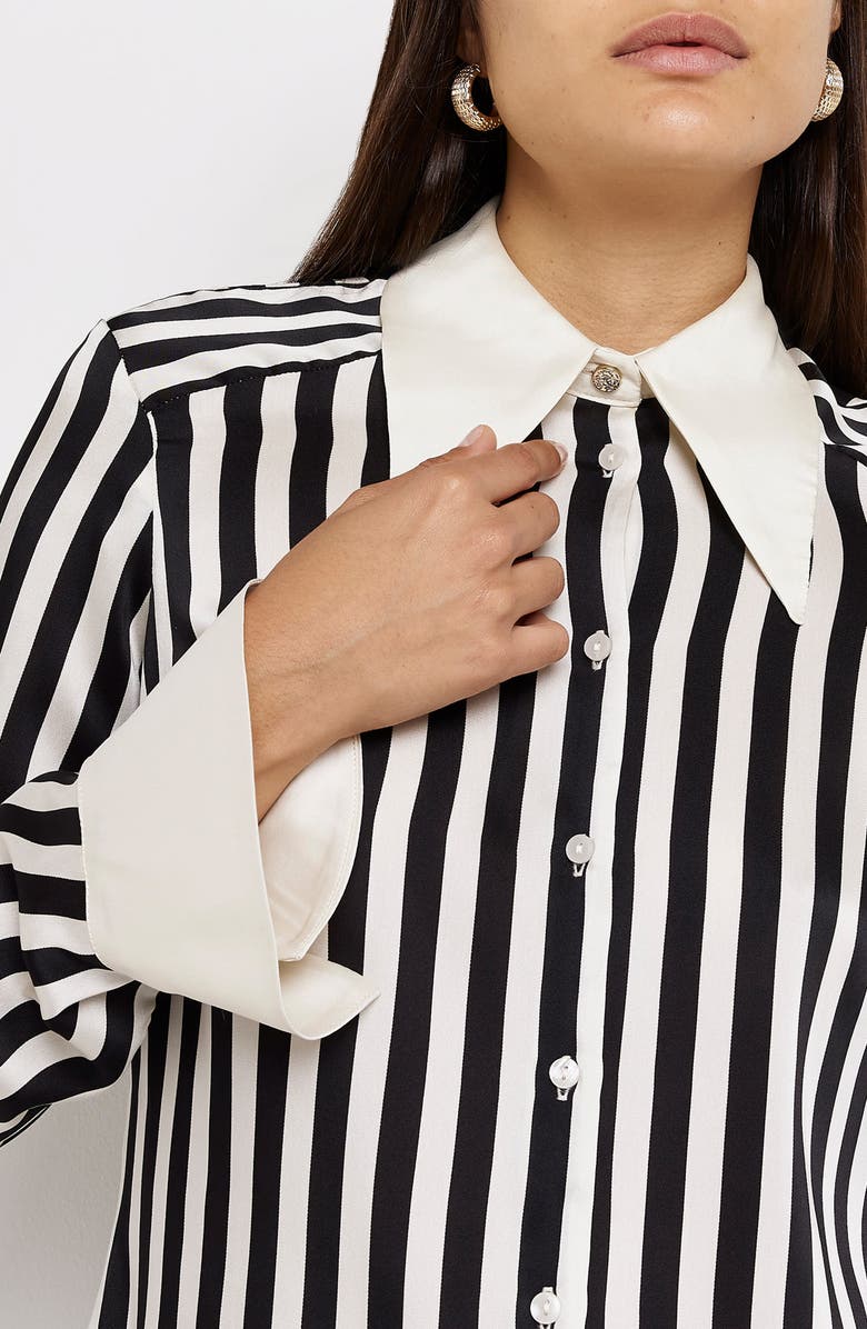 River Island Stripe Satin Button-Up Blouse, Alternate, color, 