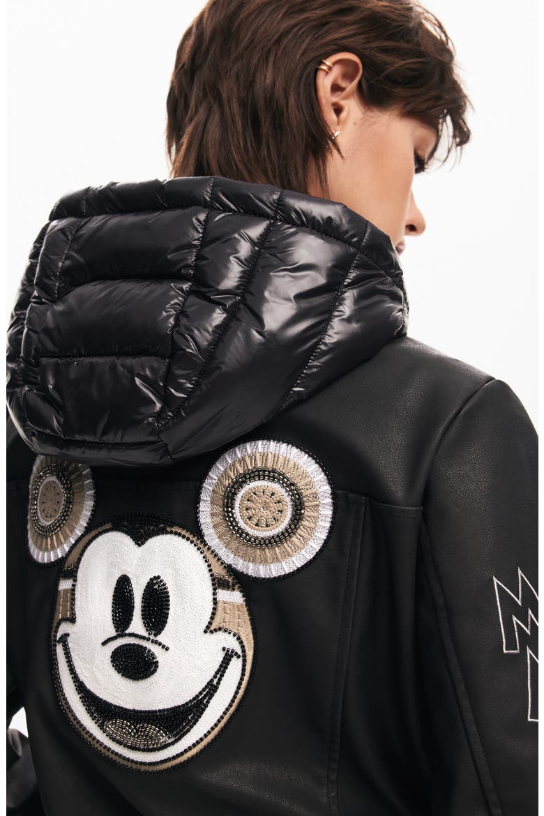 Mickey Mouse Mixed Media Puffer Coat, Alternate, color, BLACK