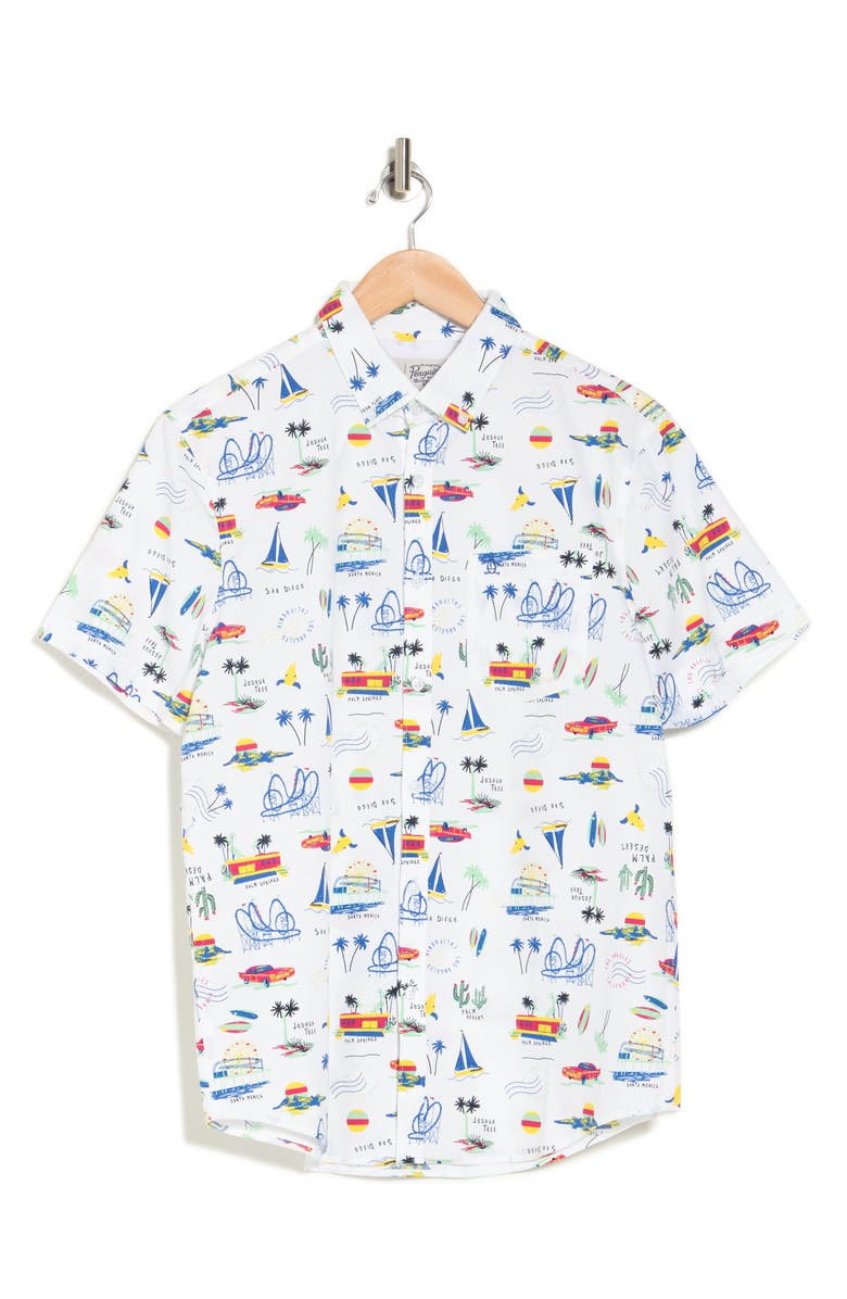 Original Penguin Road Trip Woven Short Sleeve Shirt, Alternate, color, Bright White
