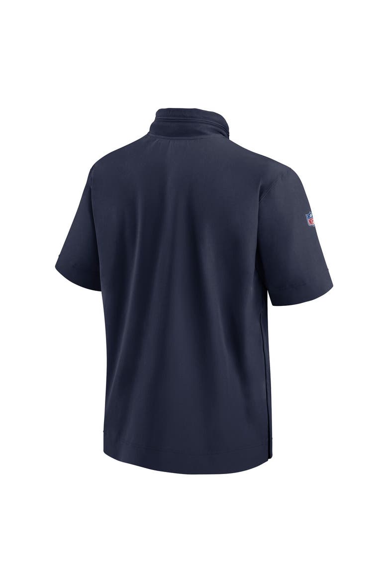 Men's Nike Navy New England Patriots 2024 Sideline Coach Short Sleeve Half-Zip Hoodie Jacket, Alternate, color, Navy