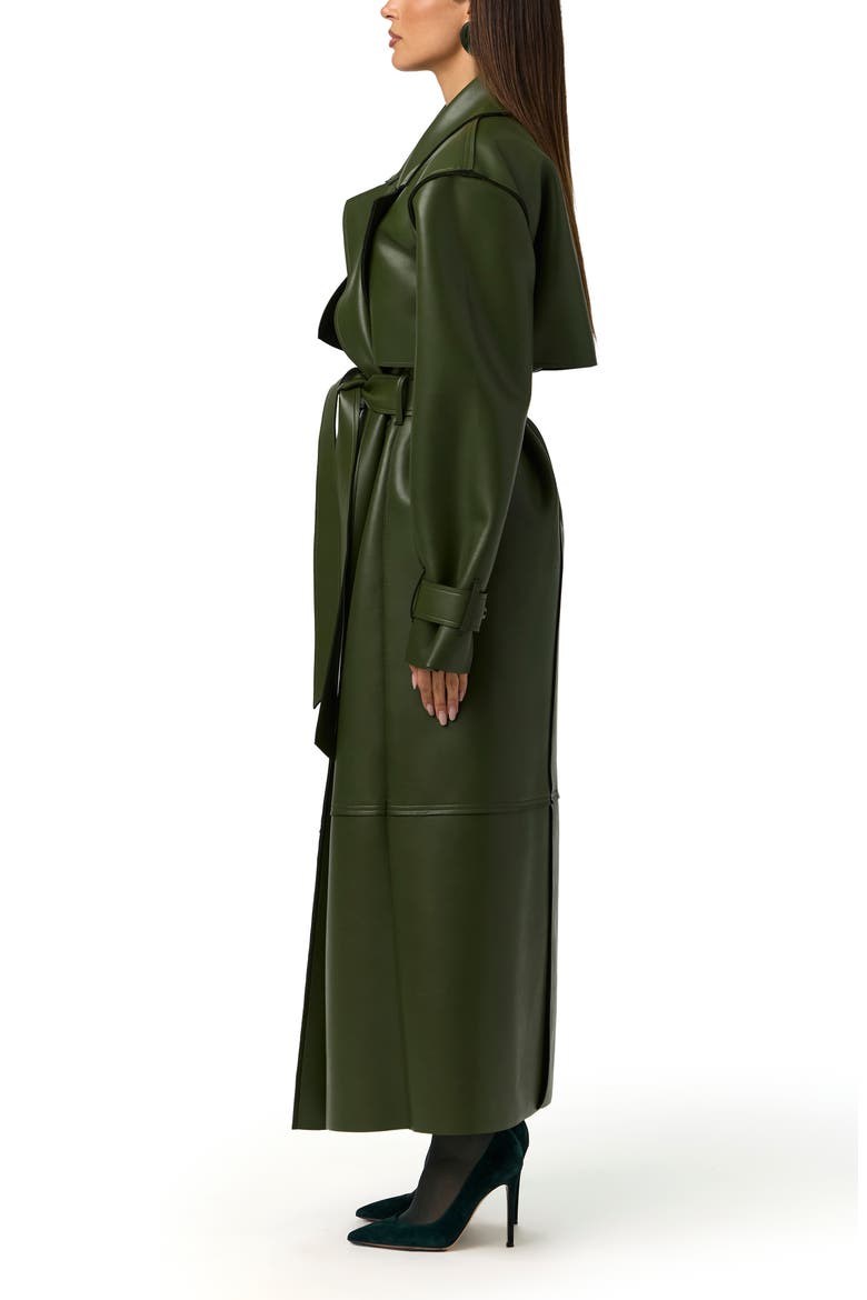 Faux Leather Trench Coat, Alternate, color, DARK OLIVE