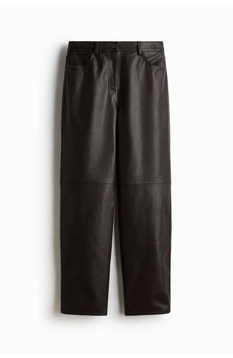 H&M Barrel-leg Coated Trousers, Main, color, Dark Brown
