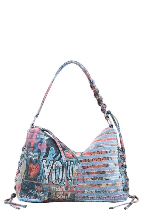 Medium Mixed Bring Denim Shoulder Bag