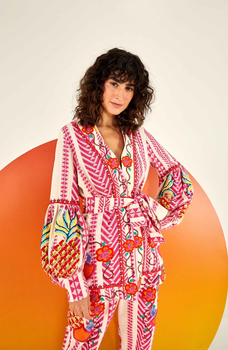 FARM Rio Belted Jacquard Embroidered Jacket, Alternate, color,
