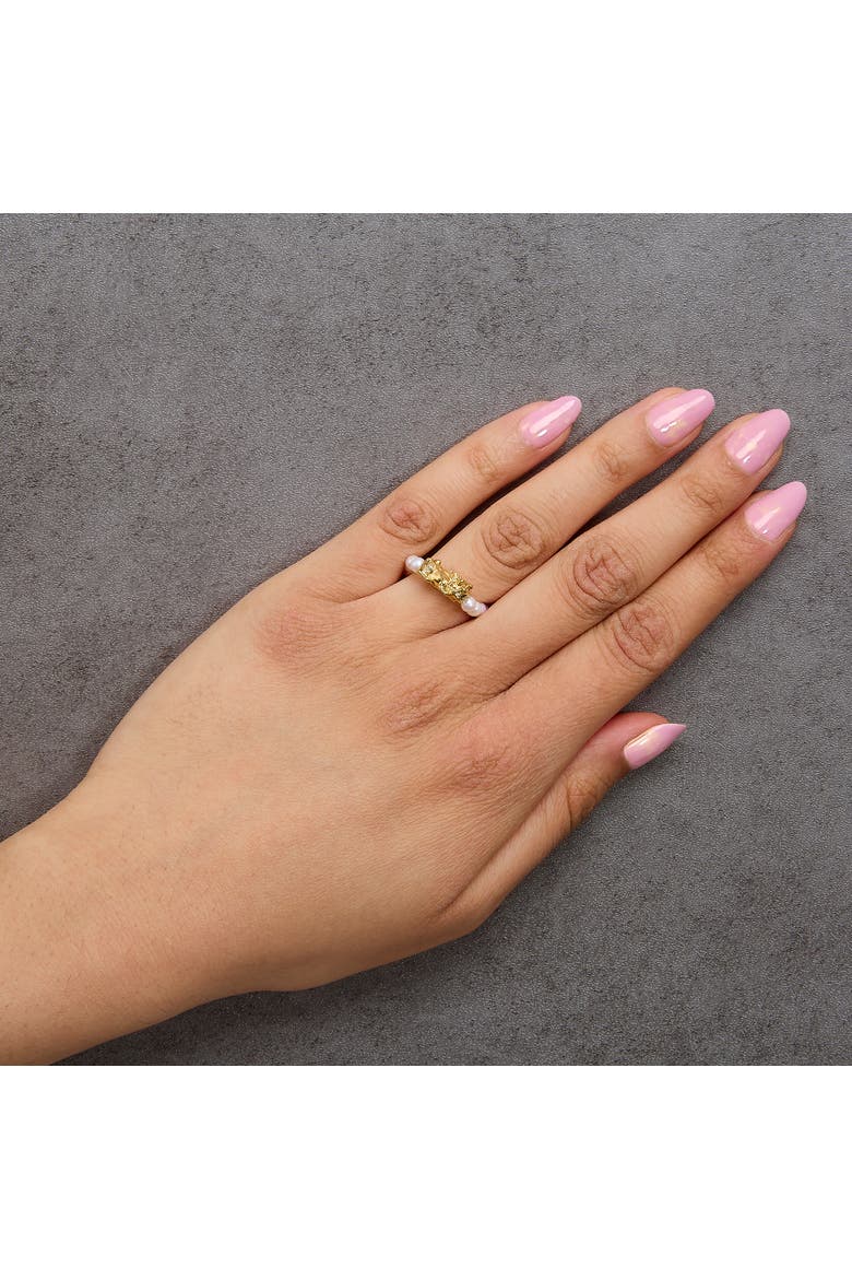 18K Yellow Gold Freshwater Pearl Dragon Charm Adjustable Ring Band, Alternate, color, Yellow Gold
