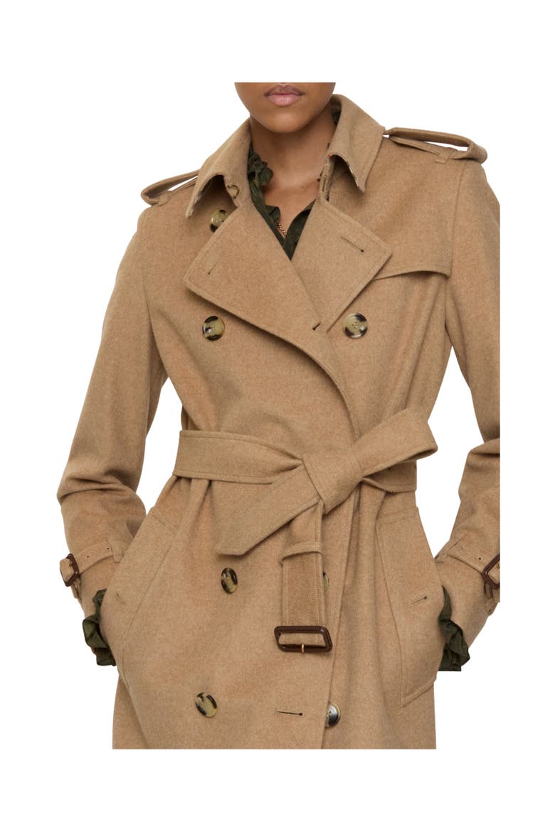 Long Cashmere Kensington Trench Coat, Alternate, color, Camel beige