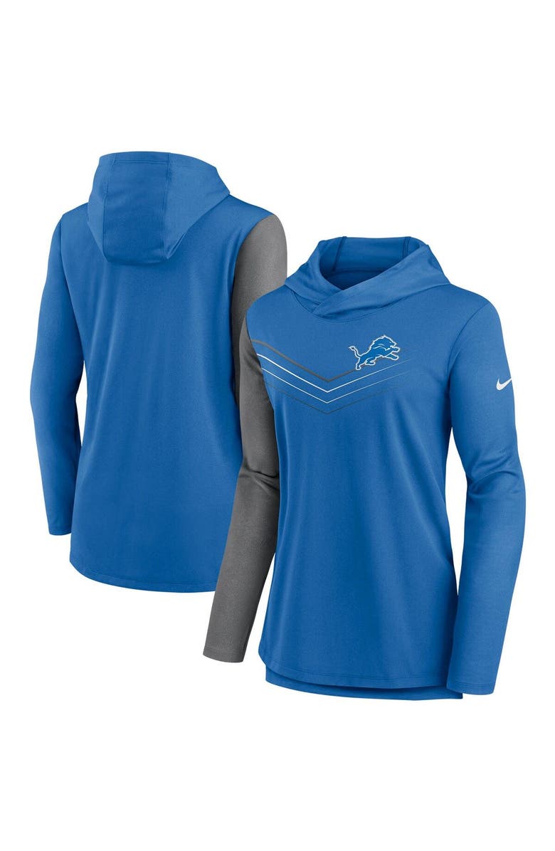 Nike Women's Nike Blue/Heathered Charcoal Detroit Lions Chevron Hoodie Performance Long Sleeve T-Shirt, Main, color, 