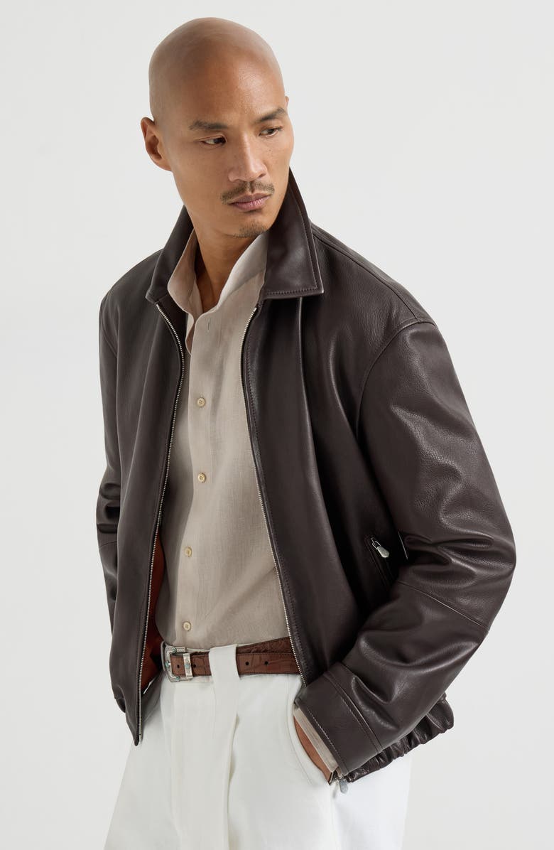 Brunello Cucinelli Nappa leather jacket, Alternate, color, Chocolate