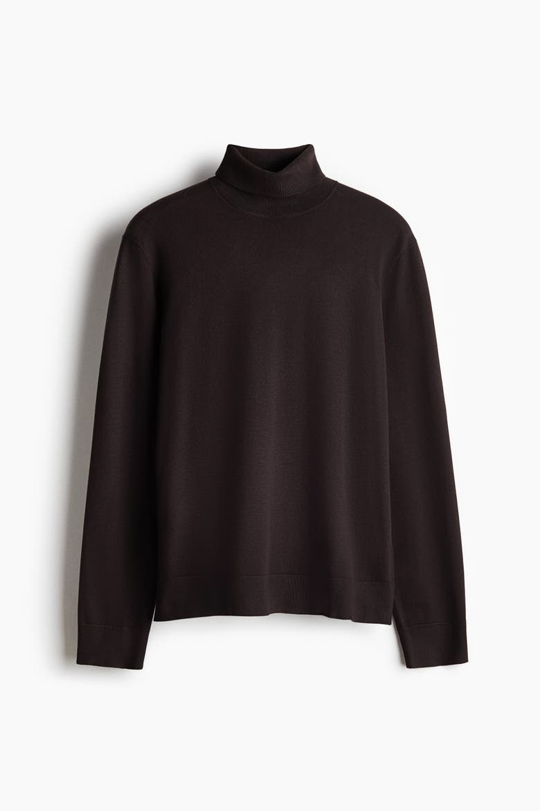 Regular-fit Fine-knit Turtleneck Sweater, Alternate, color, Dark brown