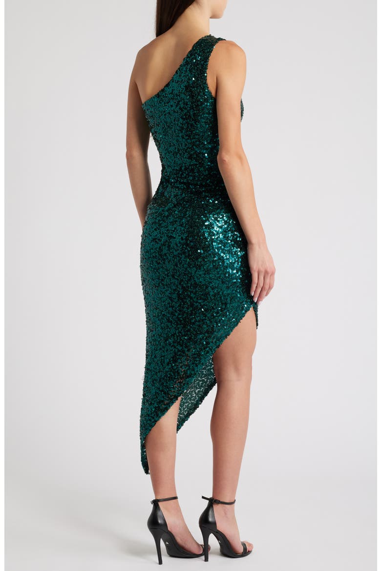 Cutout Asymmetric One-Shoulder Sequin Cocktail Dress, Alternate, color, HUNTER