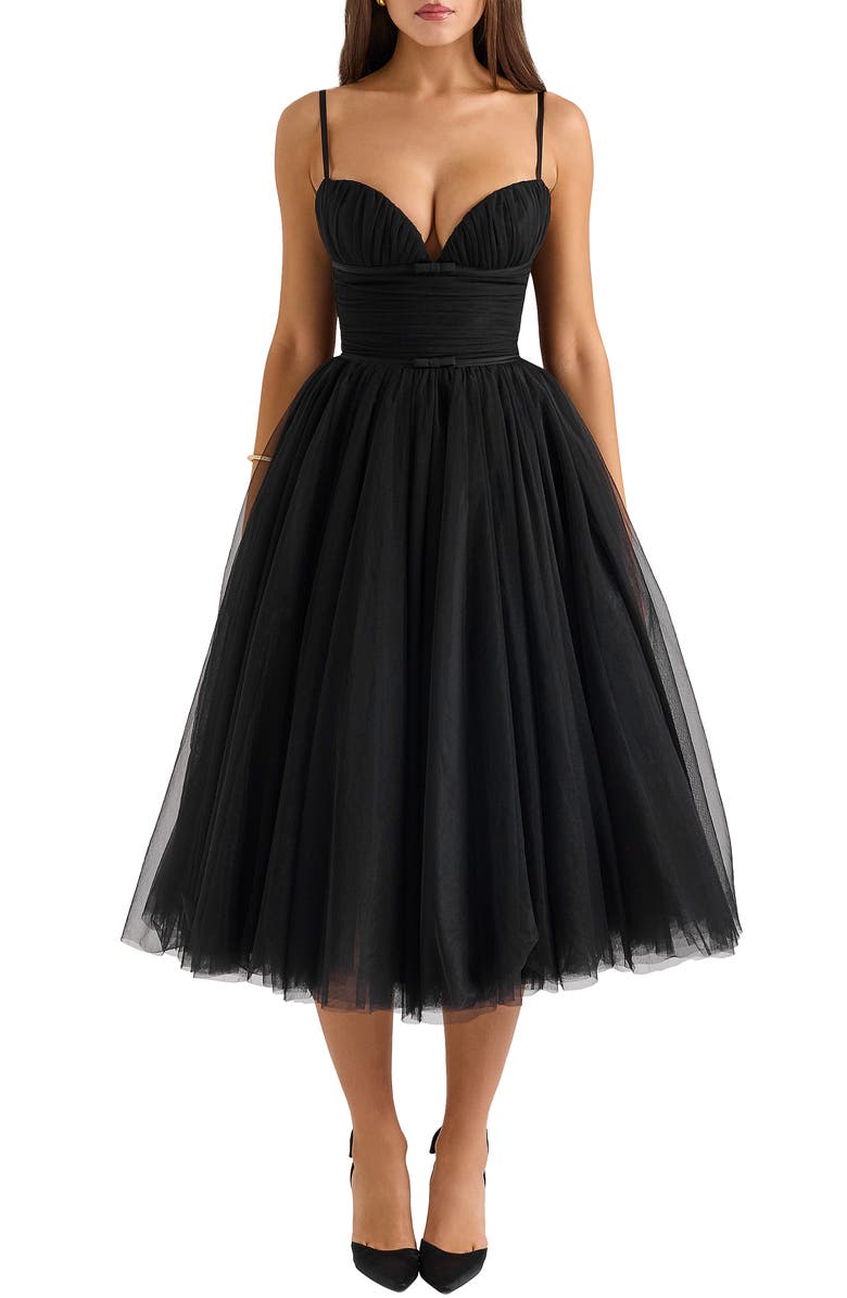HOUSE OF CB Countess Sleeveless Tulle Midi Dress, Main, color, Black