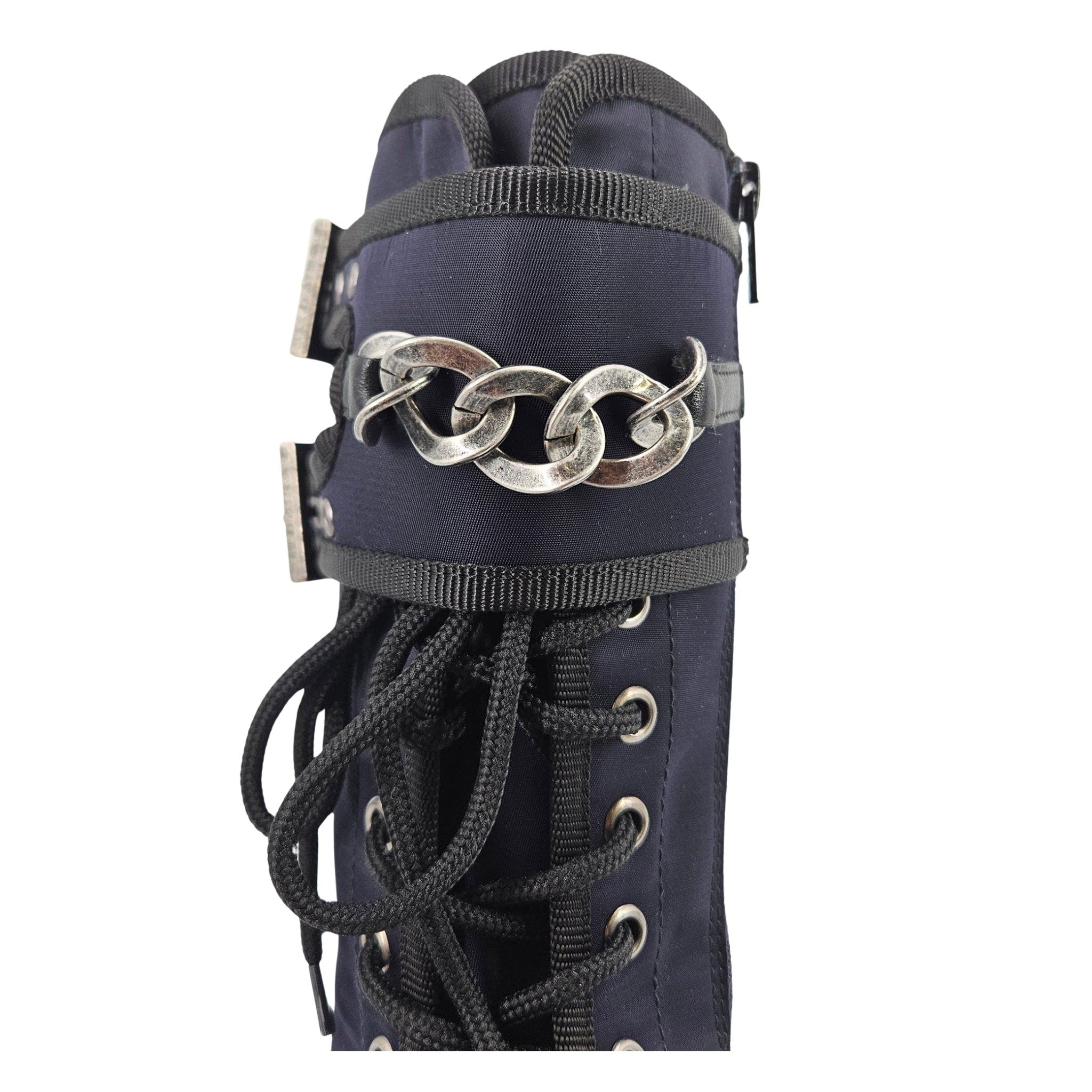 Chain Detail Buckled Combat Boot, Alternate, color, navy