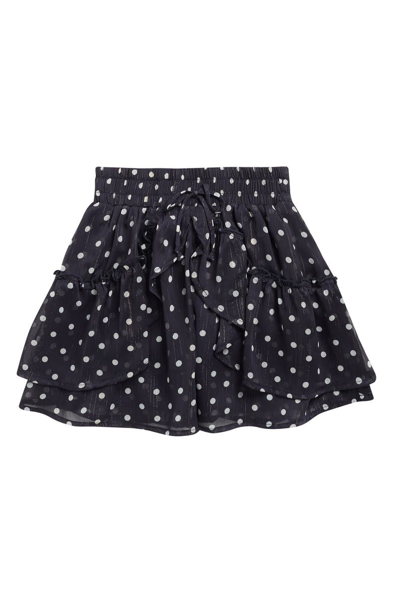 Walking on Sunshine Kids' Ruffle Detail Skirt, Main, color, Navy Ivory Dot