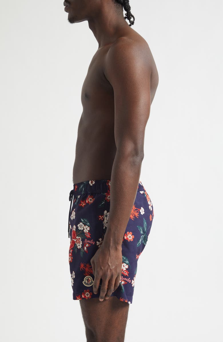 Moncler Floral Swim Trunks, Alternate, color, Navy/ Red Floral