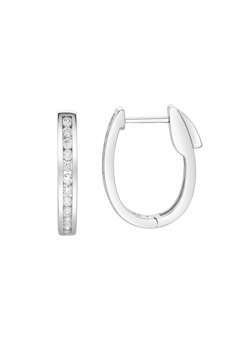 Callaluna Channel-Set Diamond Huggie Hoop Earrings in 14K Gold, Alternate, color, 14K White Gold