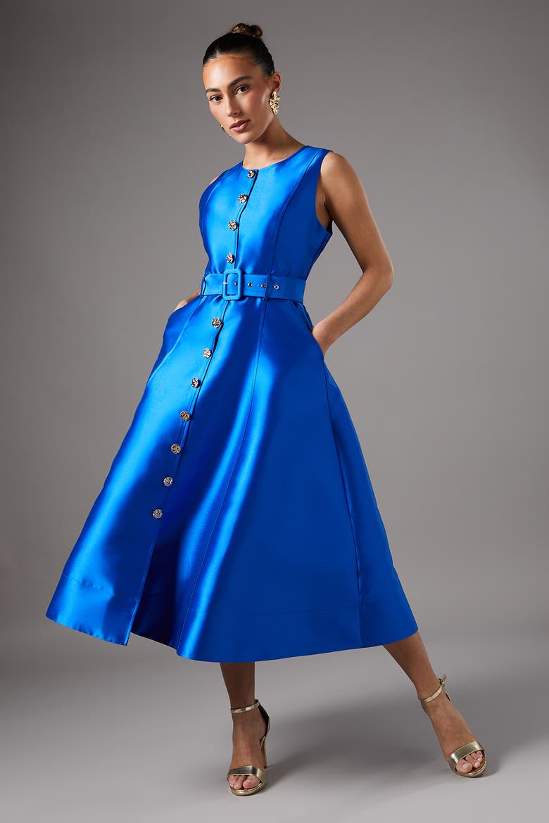 Button Through Belted A-Line Dress, Alternate, color, Cobalt