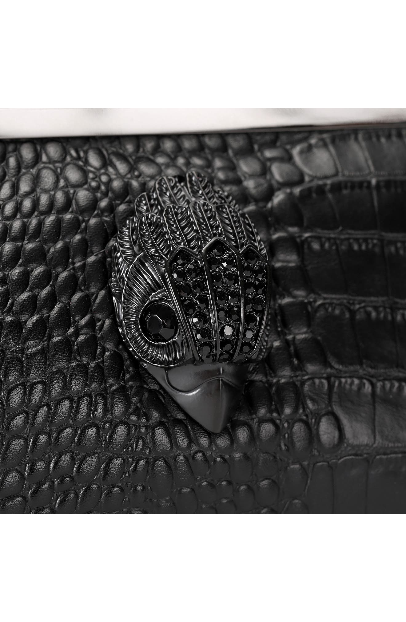 Kensington Croc Embossed Leather Frame Bag, Alternate, color, BLACK