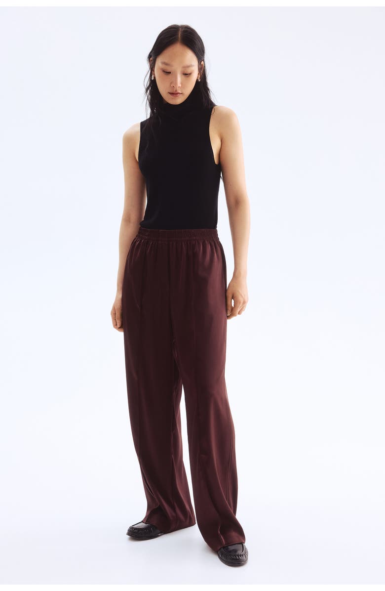 H&M Wide Crease-detail Trousers, Alternate, color, Dark Brown
