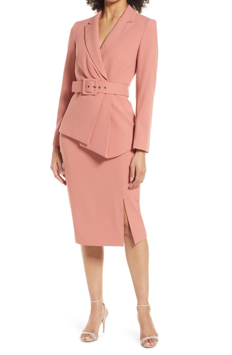 Tahari ASL Nested Belted Jacket & Skirt, Main, color, 
