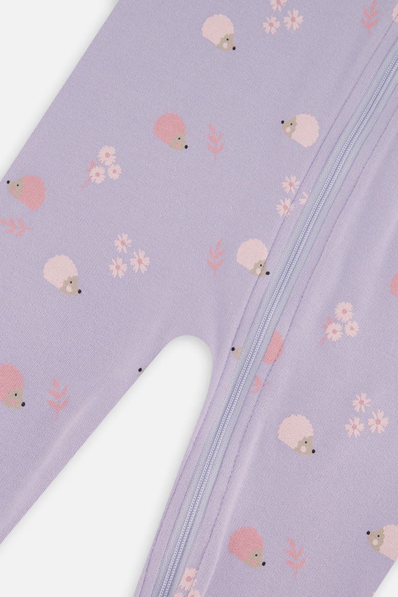 Hedgehog Organic Cotton Front Zipper Footed One Piece Pajama, Alternate, color, Purple Hedgehog Print
