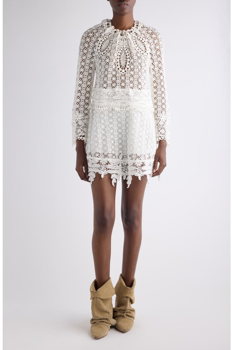 Hizene Long Sleeve Lace Minidress, Main, color, WHITE