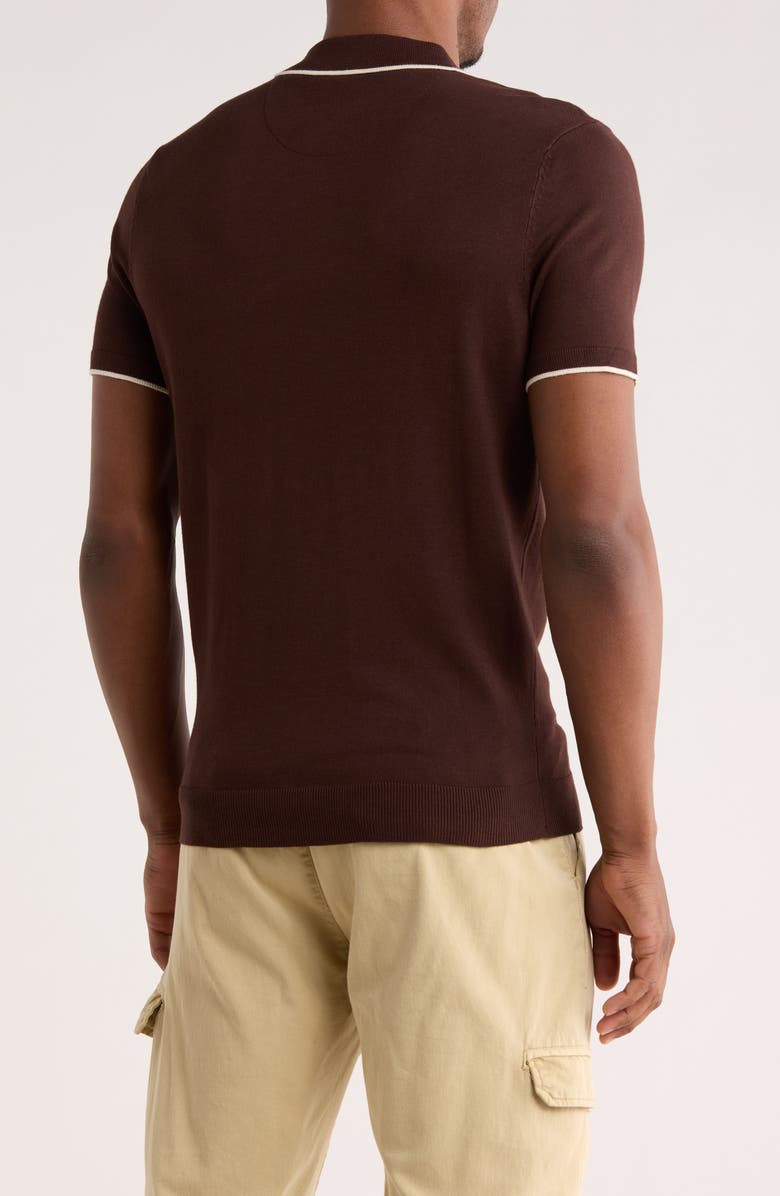 DENIM AND FLOWER Quarter Zip Polo Sweater, Alternate, color, Chocolate