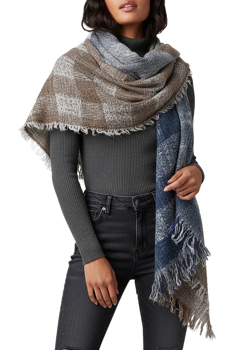 Gradient Stripe Fringe Scarf, Main, color, BLUE
