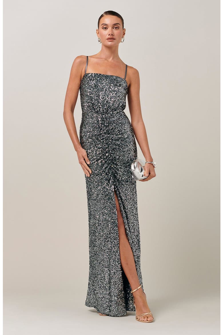 Yasmina Maxi Dress, Main, color, Gunmetal Sequin