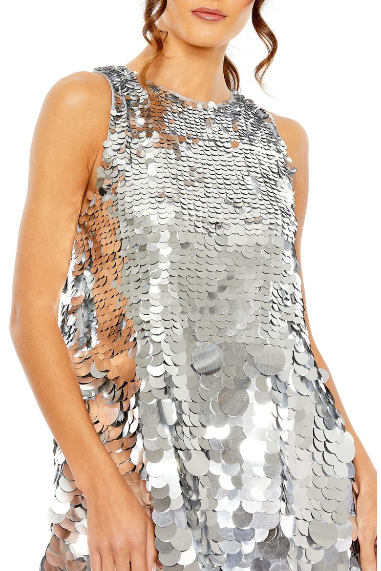 Sleeveless Disc Sequin Trapeze Mini Dress, Alternate, color, SILVER