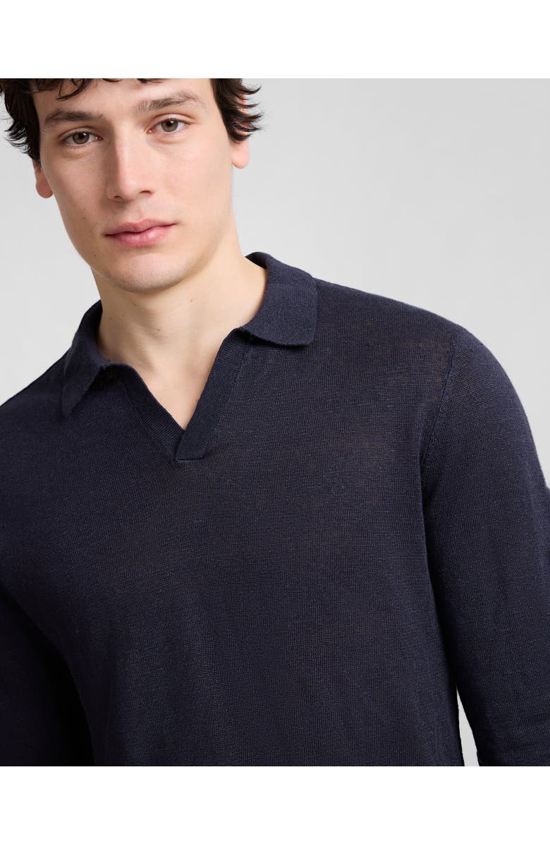 Onia Linen Johnny Polo Long Sleeve Sweater, Alternate, color, Midnight