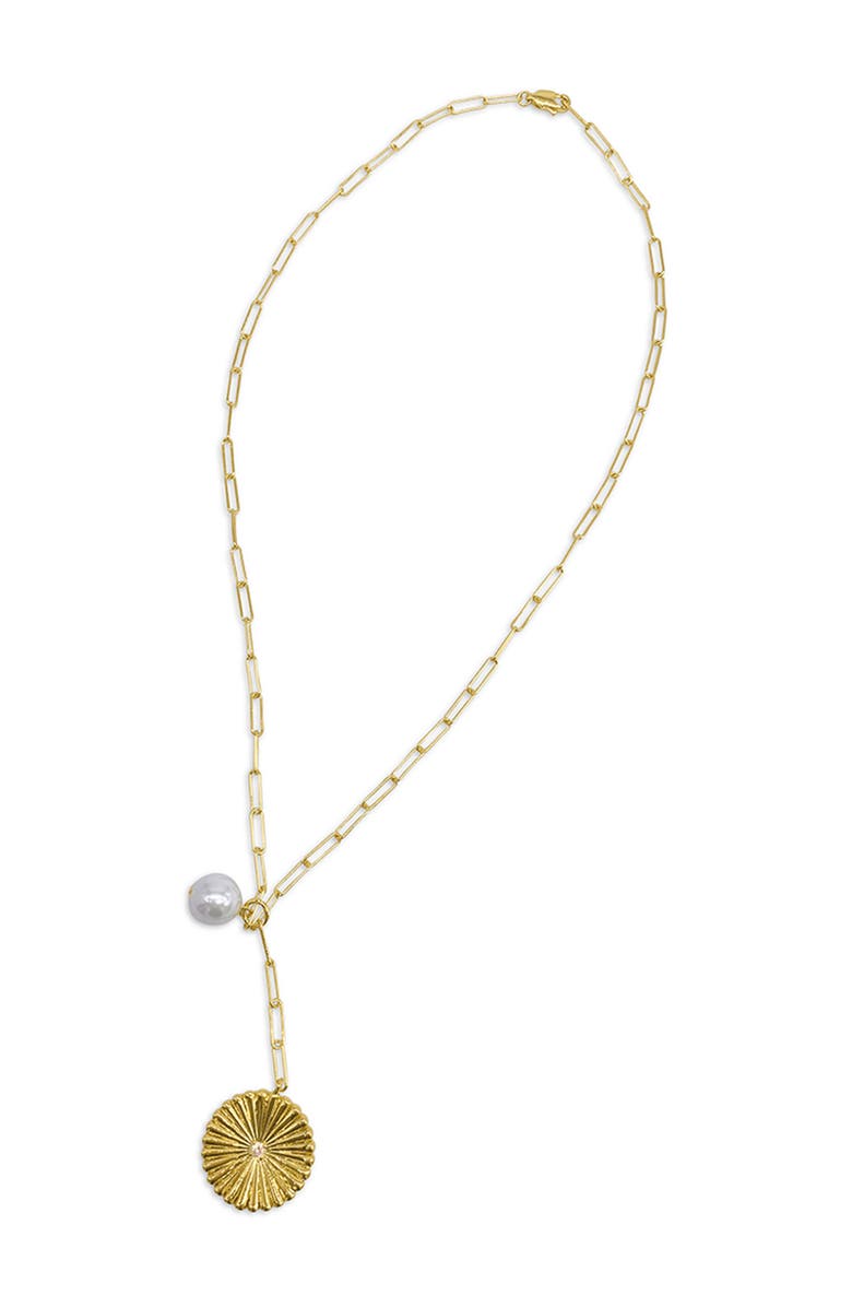 Adornia 14K Yellow Gold Vermeil Pearl Drop Y-Necklace, Alternate, color, Yellow