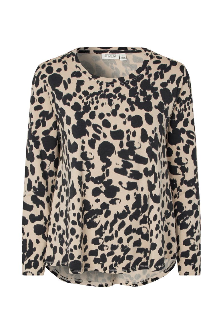Badisna Long Sleeve Animal Print Blouse, Alternate, color, Oxford Tan