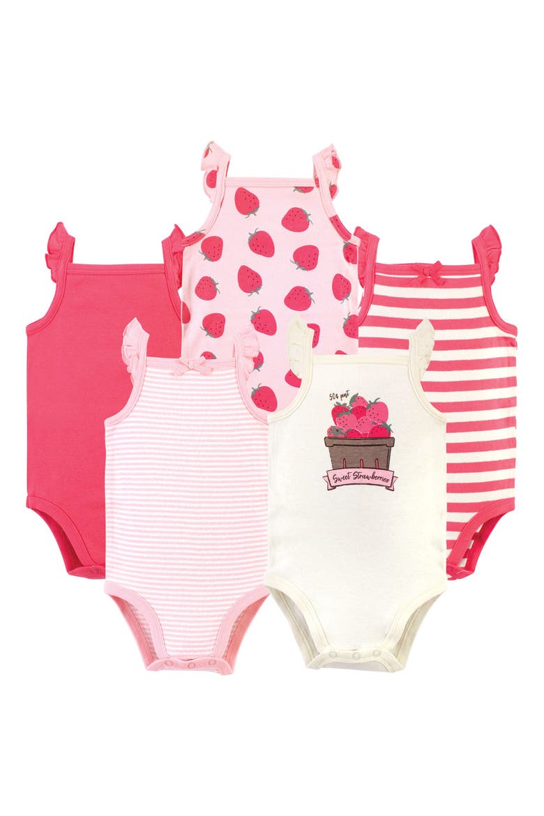 5Pk Organic Sleeveless Bodysuits, Main, color, Strawberries